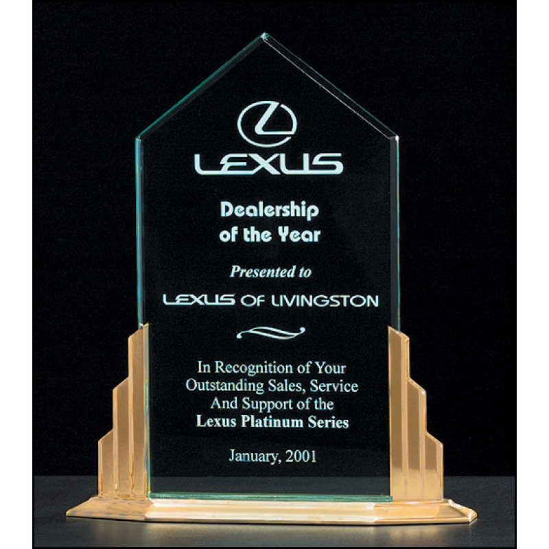 Peak Acrylic Award on a Gold Tone Finish Aluminum Base