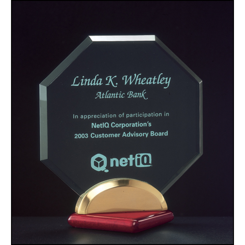 Octagon Acrylic Stand Up Award on Rosewood Piano Finish Base