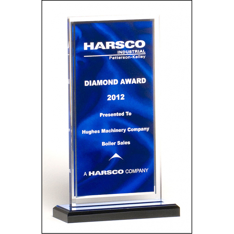 Draped Satin Marble Patterned Acrylic Stand Up Award with Silver Mirror Border