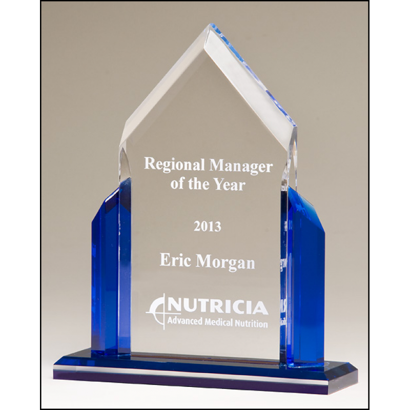 Peak Series Acrylic Stand Up Award with Blue Accents