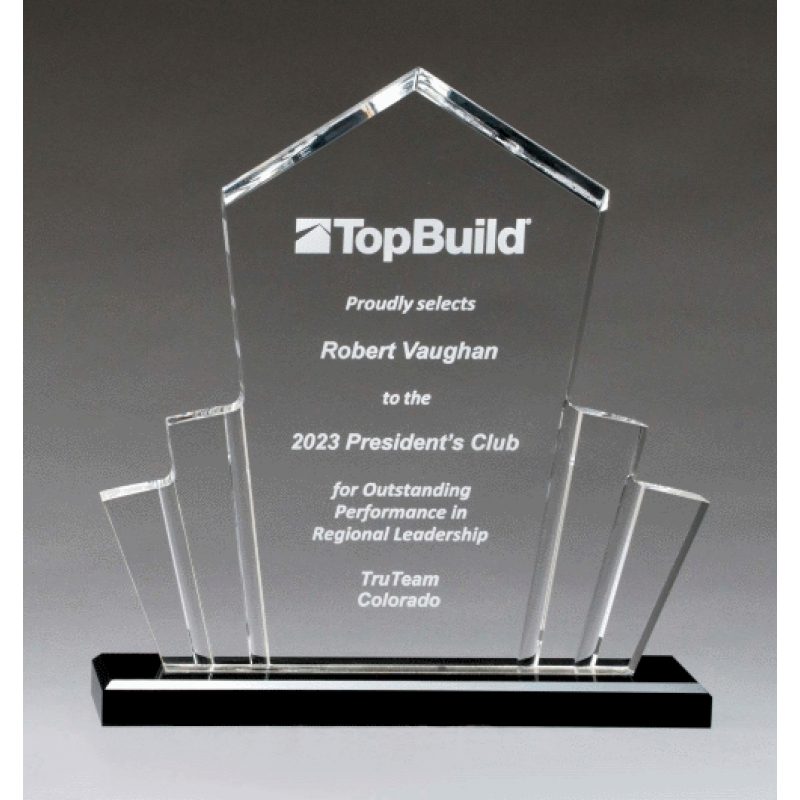 Tower Spotlight Acrylic Stand Up Award with Blue or Black Accent