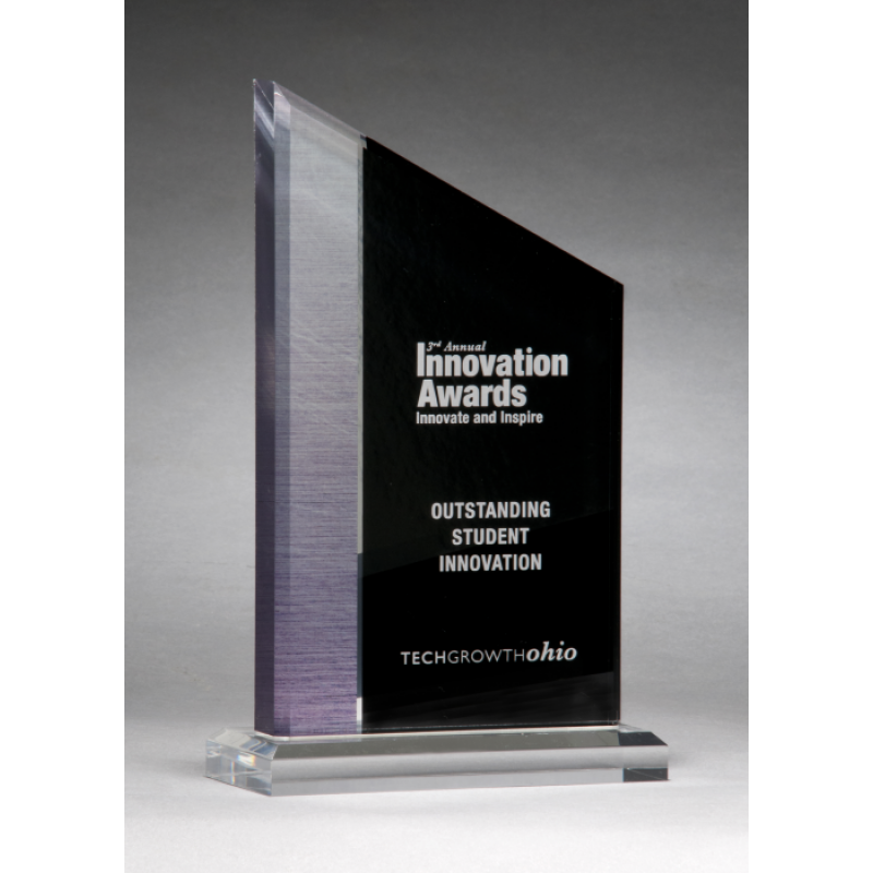 Black Acrylic Stand up Award with Silver Accent