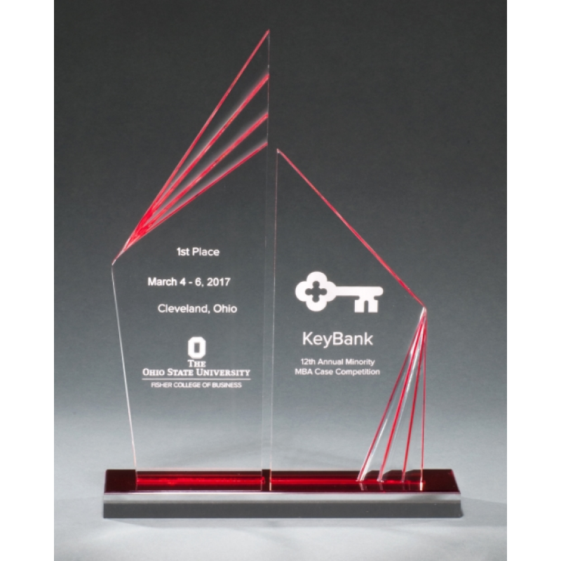 Double Zenith Acrylic Stand Up Award with Red Mirror Accent
