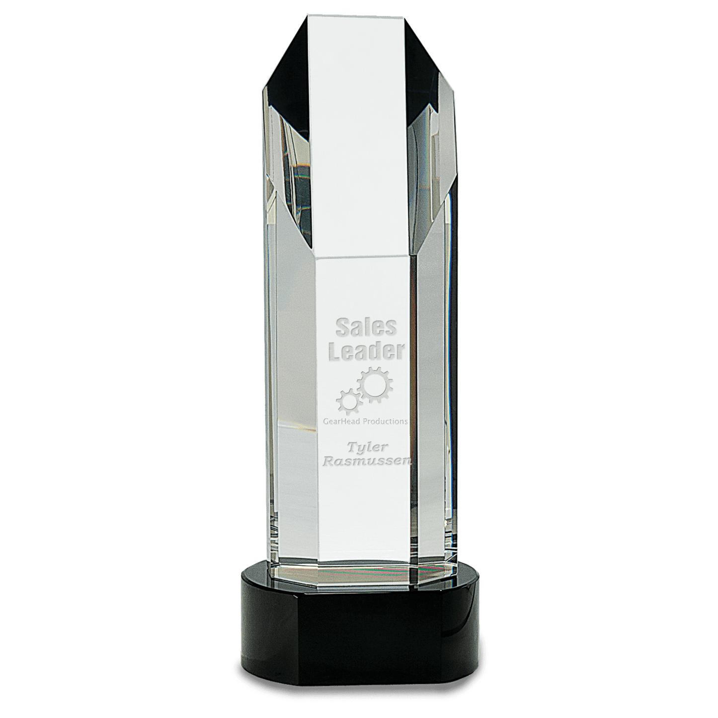 BHCRY004 Octagon Slant-Top Crystal Award on Black Pedestal Base Corporate Executive Achievement Recognition Sales Award