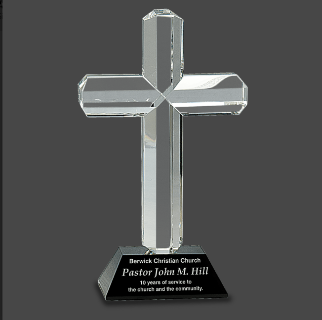 Crystal Cross on Base Stand Up Award
