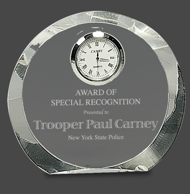 Clear Round Crystal with Clock Stand Up Award