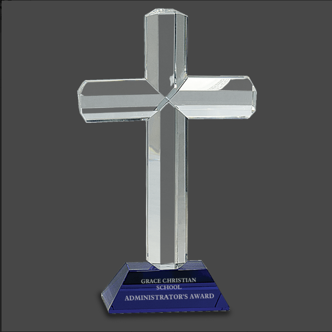 Crystal Cross on Base Stand Up Award
