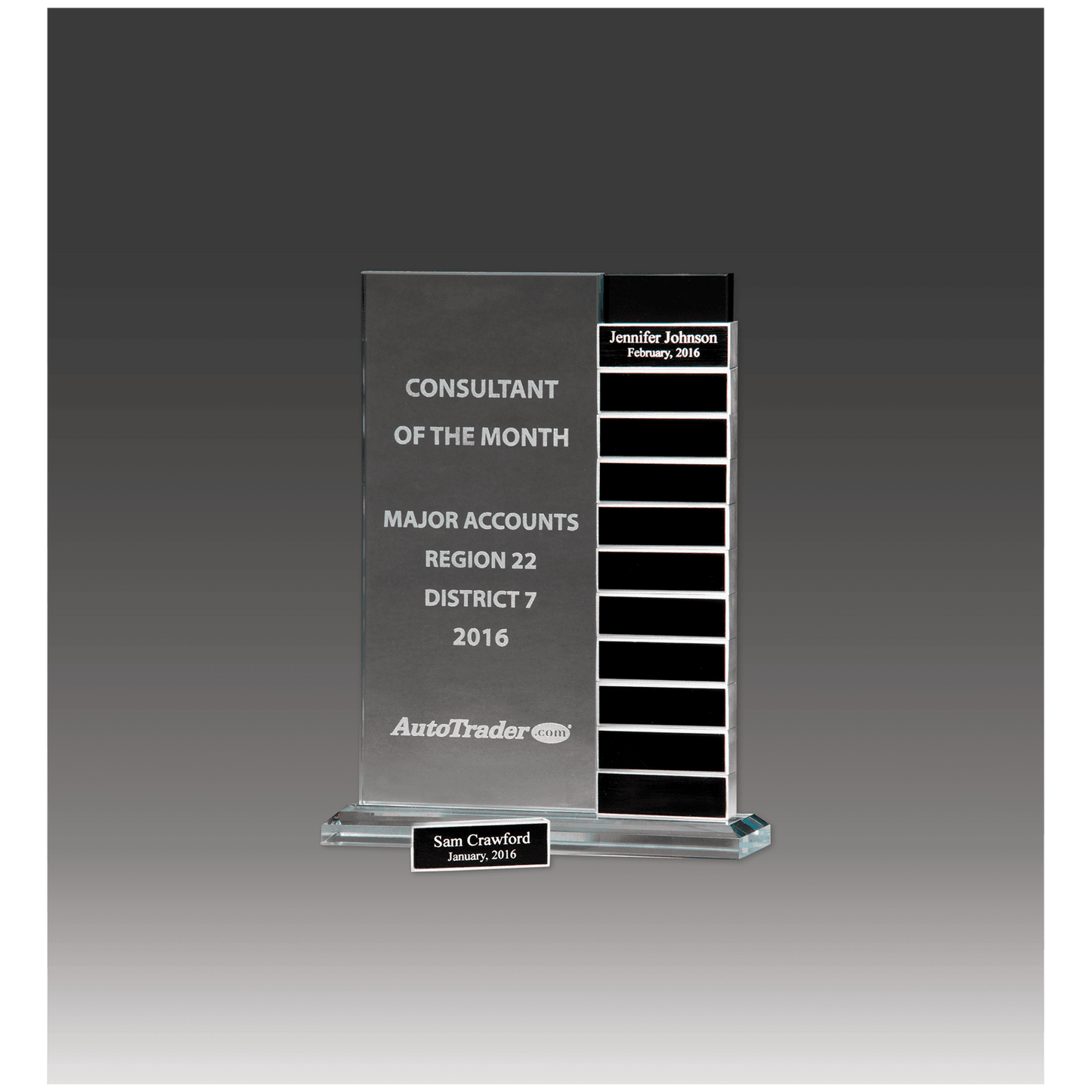 Jade Glass Perpetual Award with 12 Individual Black Aluminum Blocks