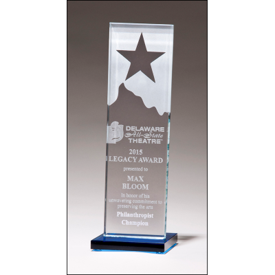 Glass Award with Etched Star and Mountain Peak