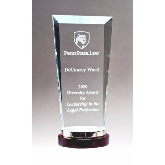 Premium Series Glass Award with Rosewood and Aluminum Base