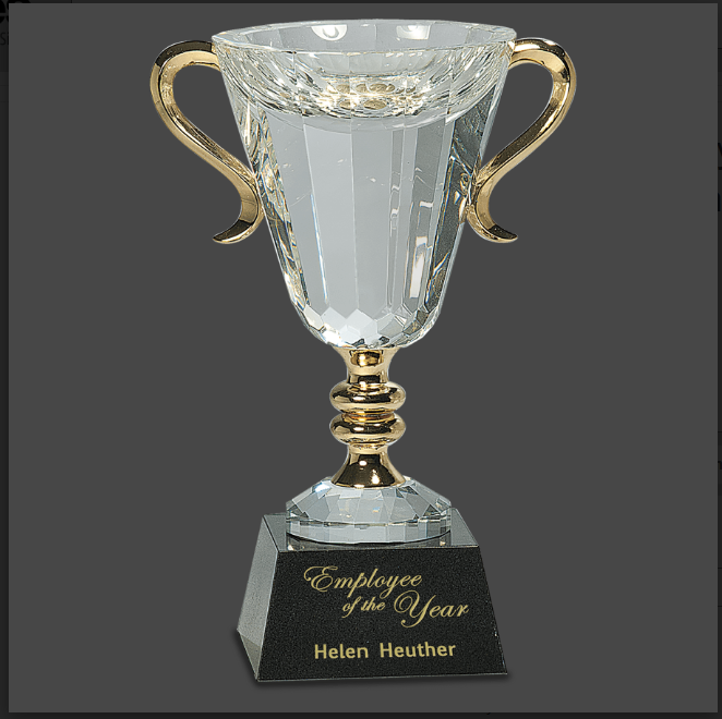 Crystal Cups with Gold Handle Stand Up Award