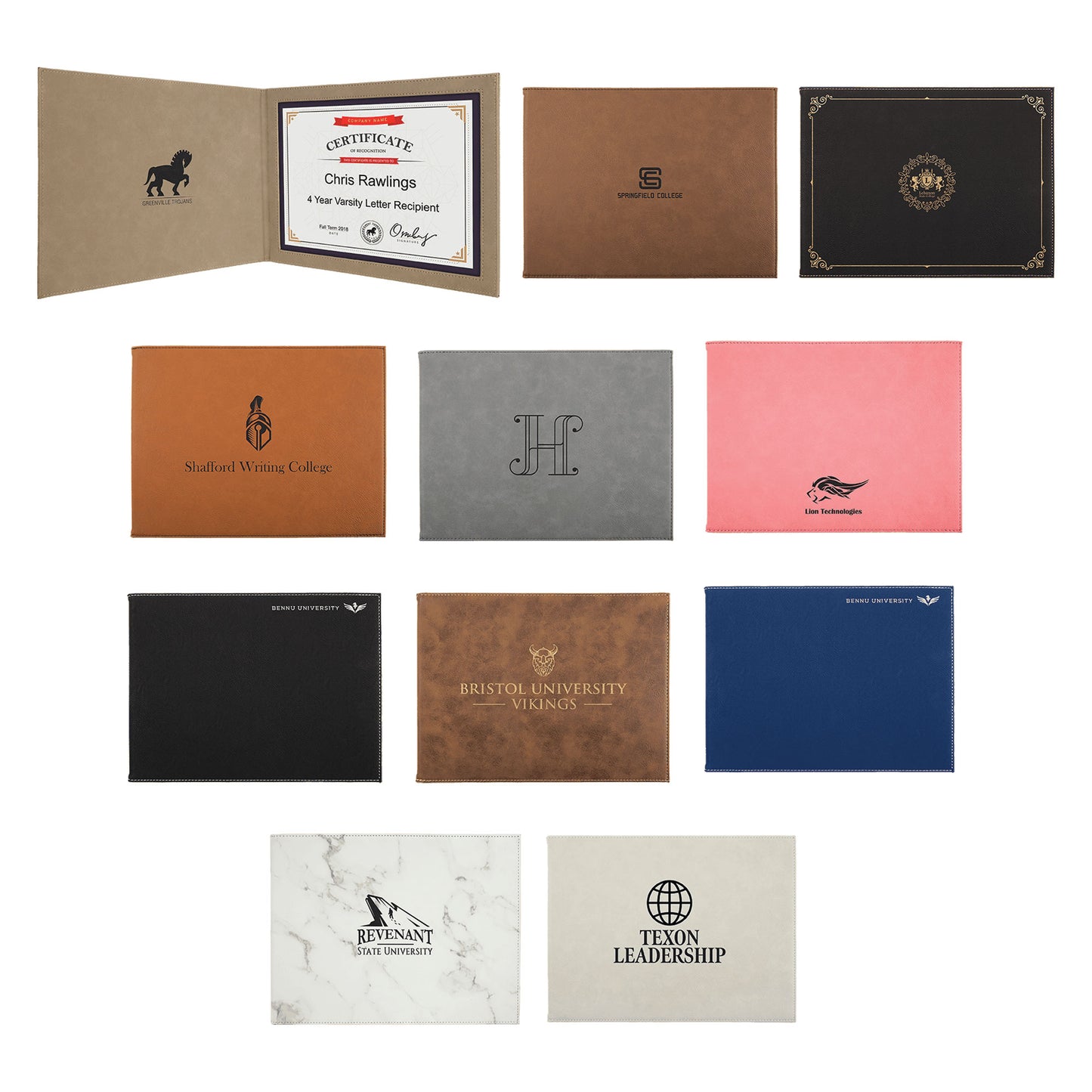 9" x 12" Laserable Leatherette Certificate Holder for 8 1/2" x 11"