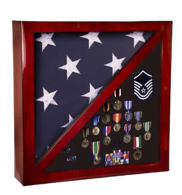 17 3/4" x 17 3/4" Rosewood Piano Finish Flag & Memorabilia Display Case Shadow Box Military