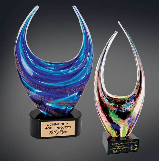 Dual Rising Art Glass Sculpture Stand up Awards