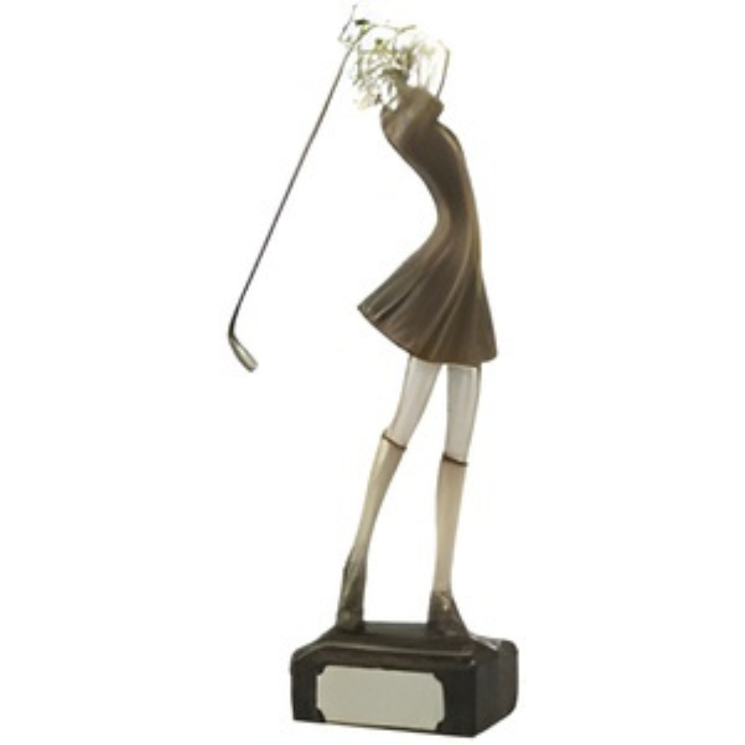 Golfer, Female Silver Metallic Award Large Figure Trophies - 12 3/4" Tall