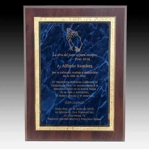 Blue Marble Plaque with Florentine Accent Award Plaques - Multiple Sizes