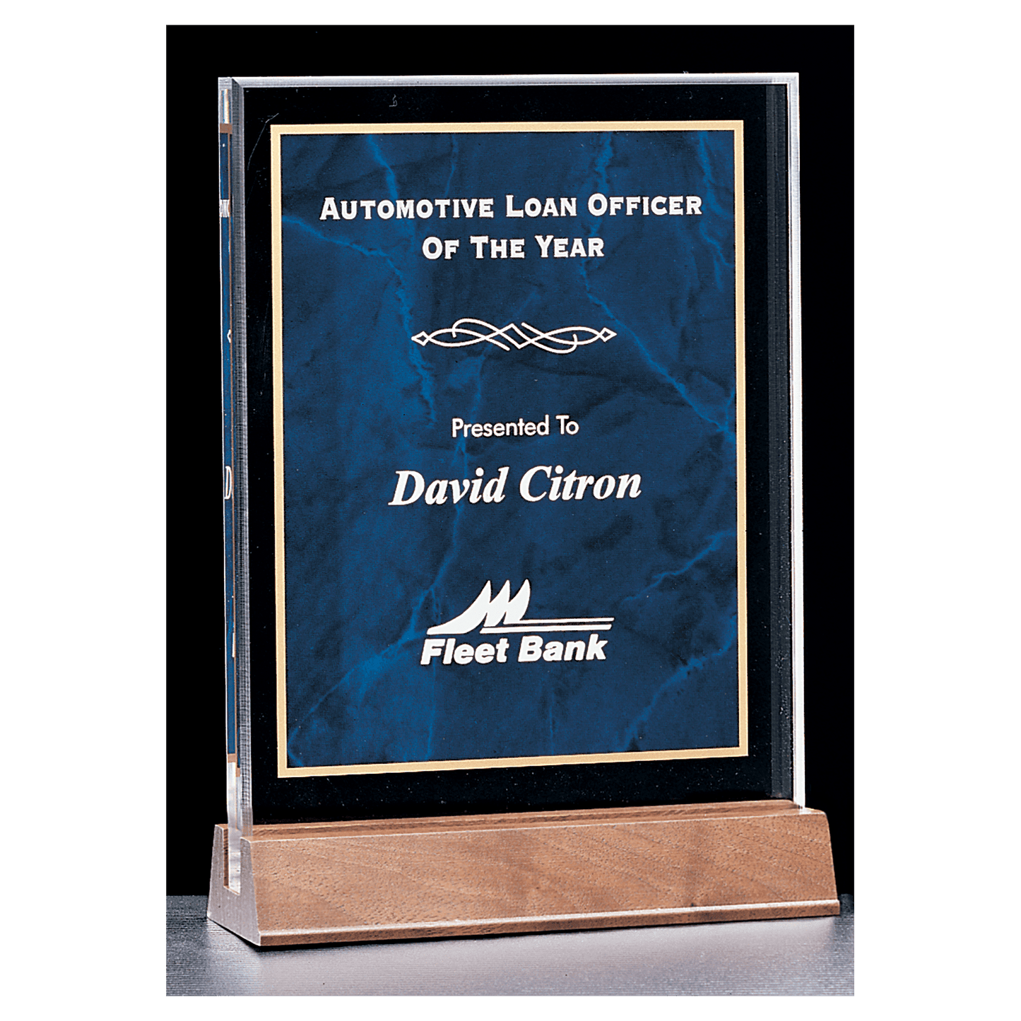 Sapphire Marble Acrylic Award with American Walnut Base