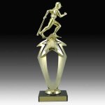 Star Figure Riser Trophy on Black Marble Base with Figure on Top Single Column Trophies - Approx. 12-1/2" Tall