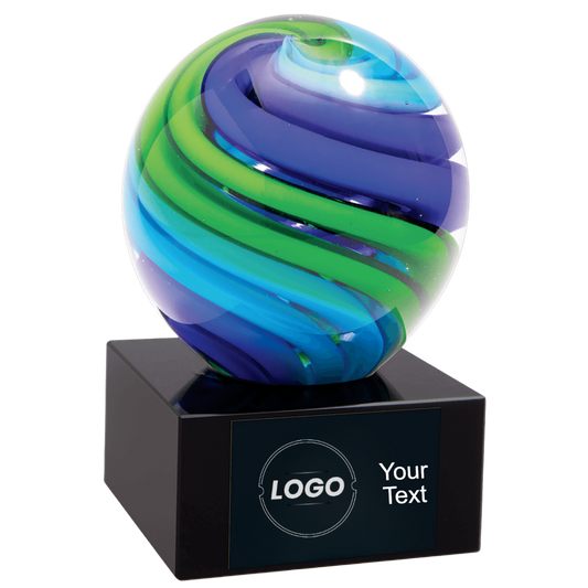 Green & White Two-Tone Sphere Art Glass Stand Up Award