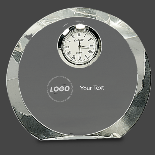 Clear Round Crystal with Clock Stand Up Award