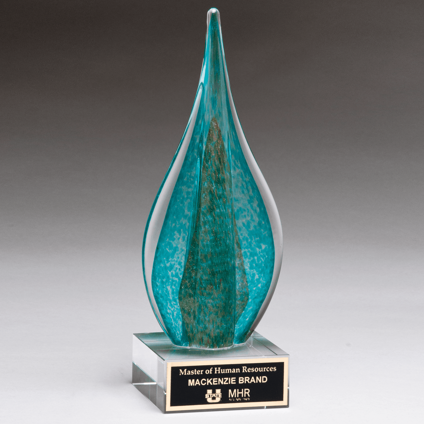 Teal/Green Teardrop with Gold Metallic Accent/Black Laser Aluminum Plate