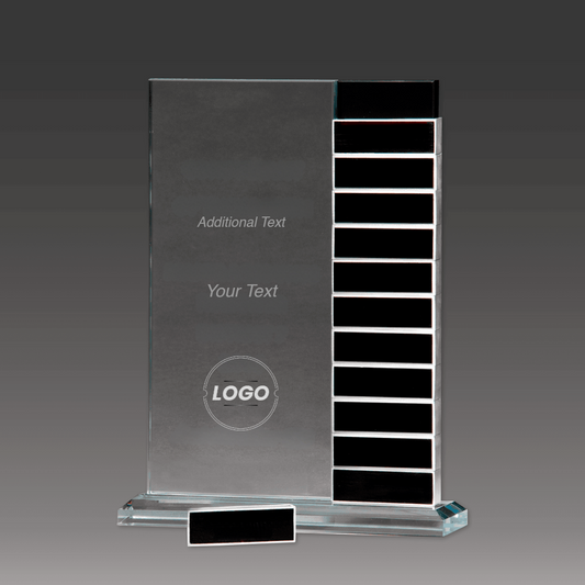 Jade Glass Perpetual Award with 12 Individual Black Aluminum Blocks