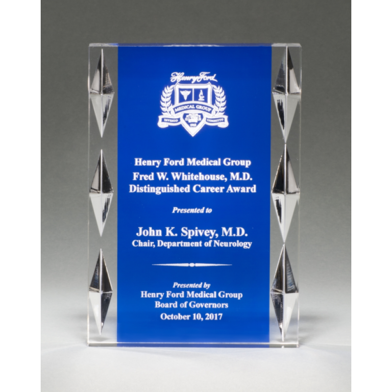 Acrylic Stand Up Award with Blue Background and Jewel Accents