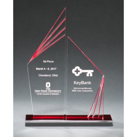 Double Zenith Acrylic Stand Up Award with Red Mirror Accent