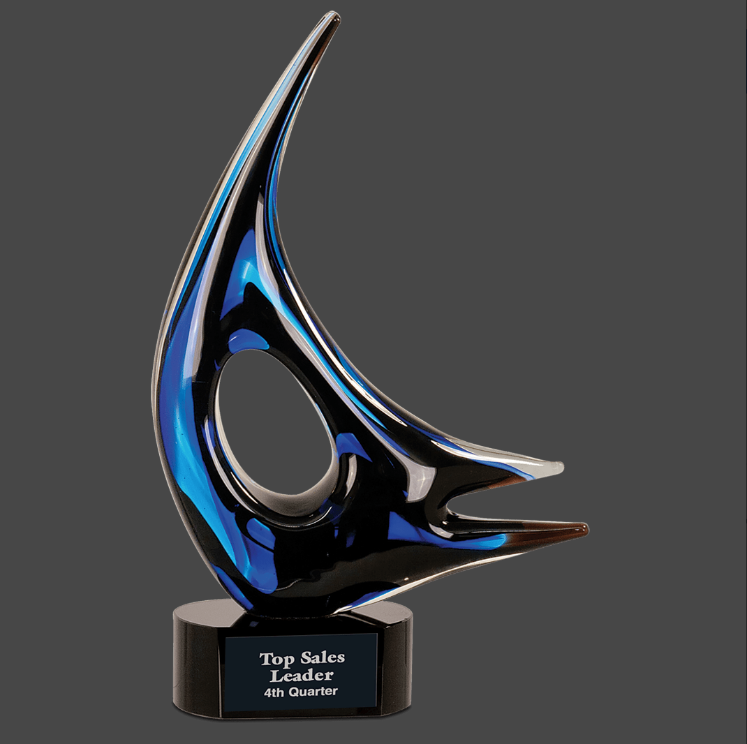 Blue Sail Art Glass Stand Up Award