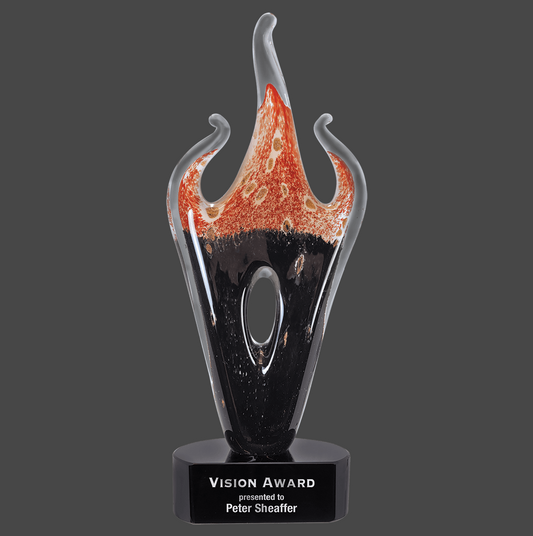 Red and Black Flame Art Glass Stand Up Award