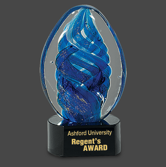 Blue Oval Swirl Art Glass Stand Up Award