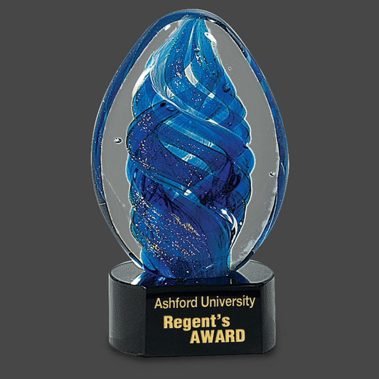 Blue Oval Swirl Art Glass Stand Up Award