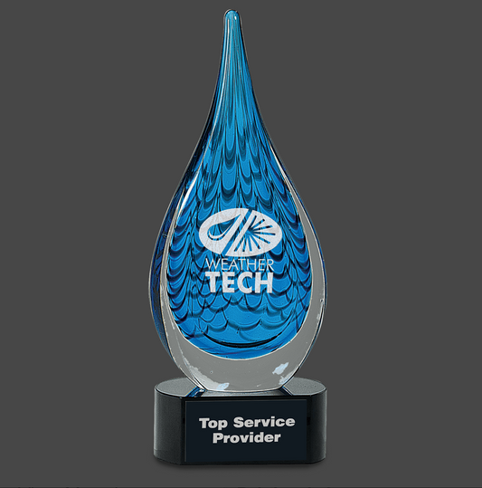 Blue Raindrop Art Glass Stand Up Award