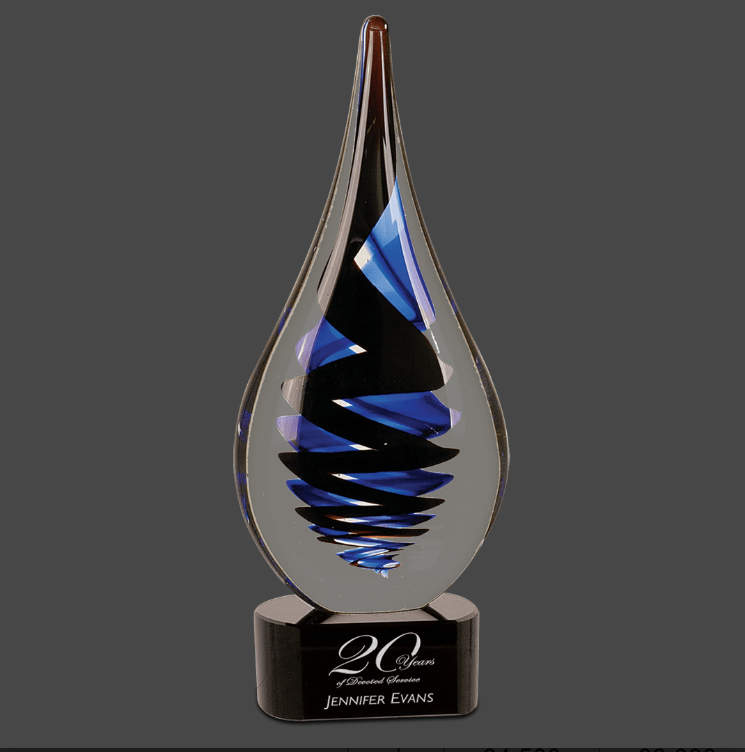 Black Twist Raindrop Art Glass Stand Up Award