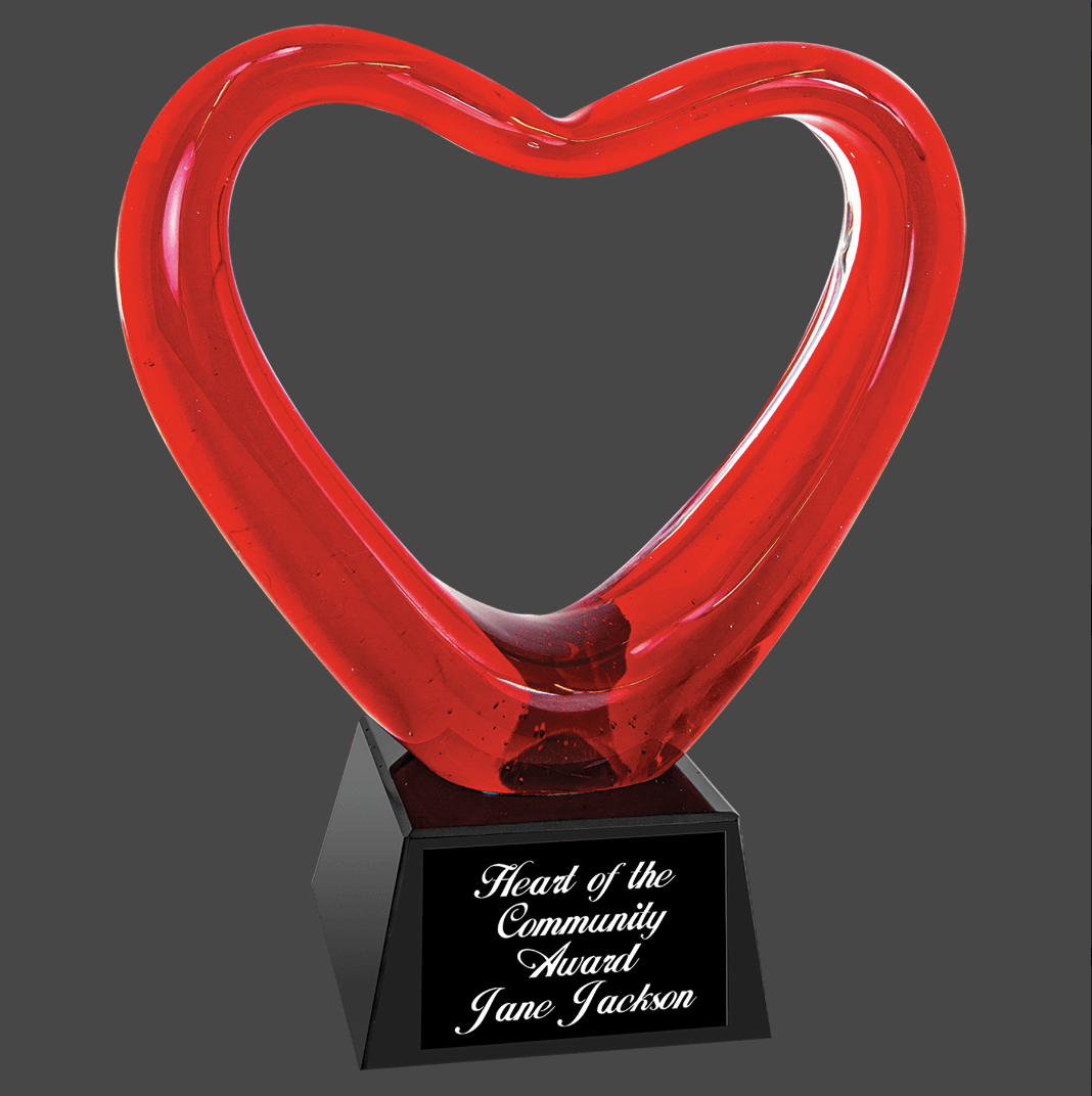 Red Heart-Shaped Art Glass Stand Up Award