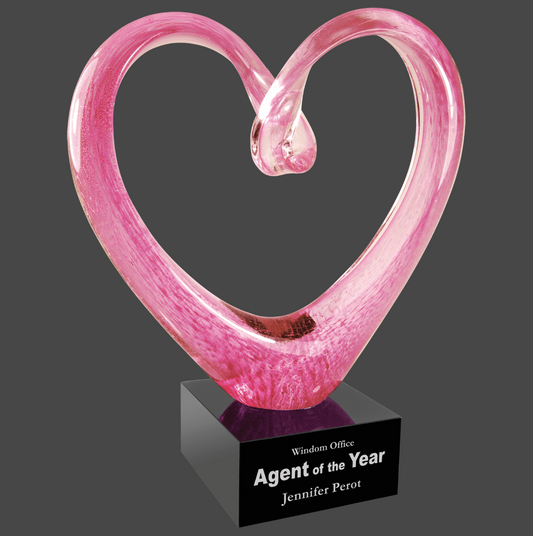 Pink Heart-Shaped Art Glass Stand Up Award