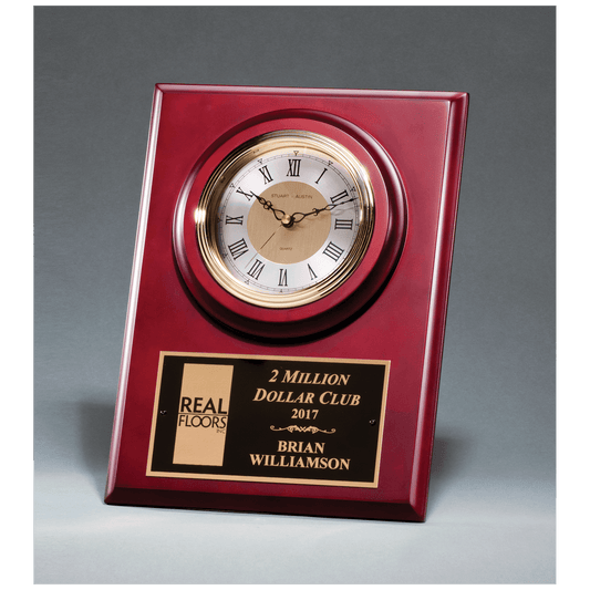 Cherry Finish Clock with 3 Hand Movement, Shelf Stand or Wall Mount