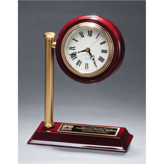 Rail Station Style Desk Clock on Rosewood Finish High Gloss Base