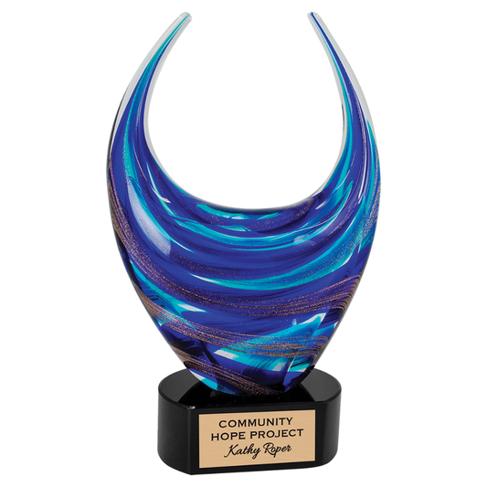 Blue Dual Rising Art Glass Sculpture Stand Up Award
