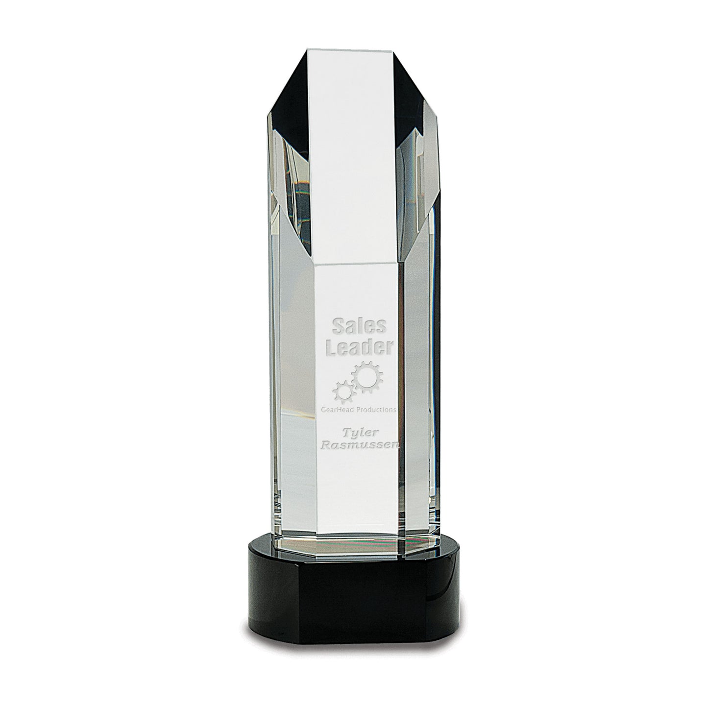 Octagon Slant-Top Crystal Award on Black Pedestal Base