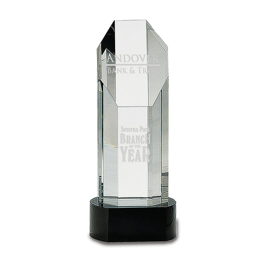 Octagon Slant-Top Crystal Award on Black Pedestal Base