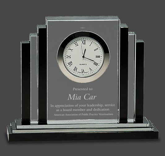 Clear Crystal Clock with Black Crystal Trim Stand Up Award