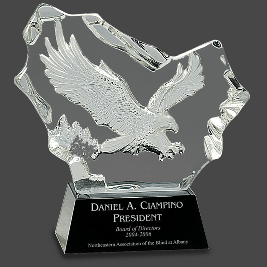 Crystal Carved Eagle on Black Base Art Glass Stand Up Award