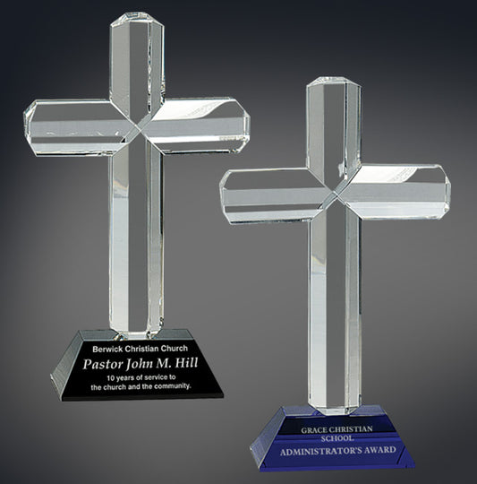 Crystal Cross on Base Stand Up Award