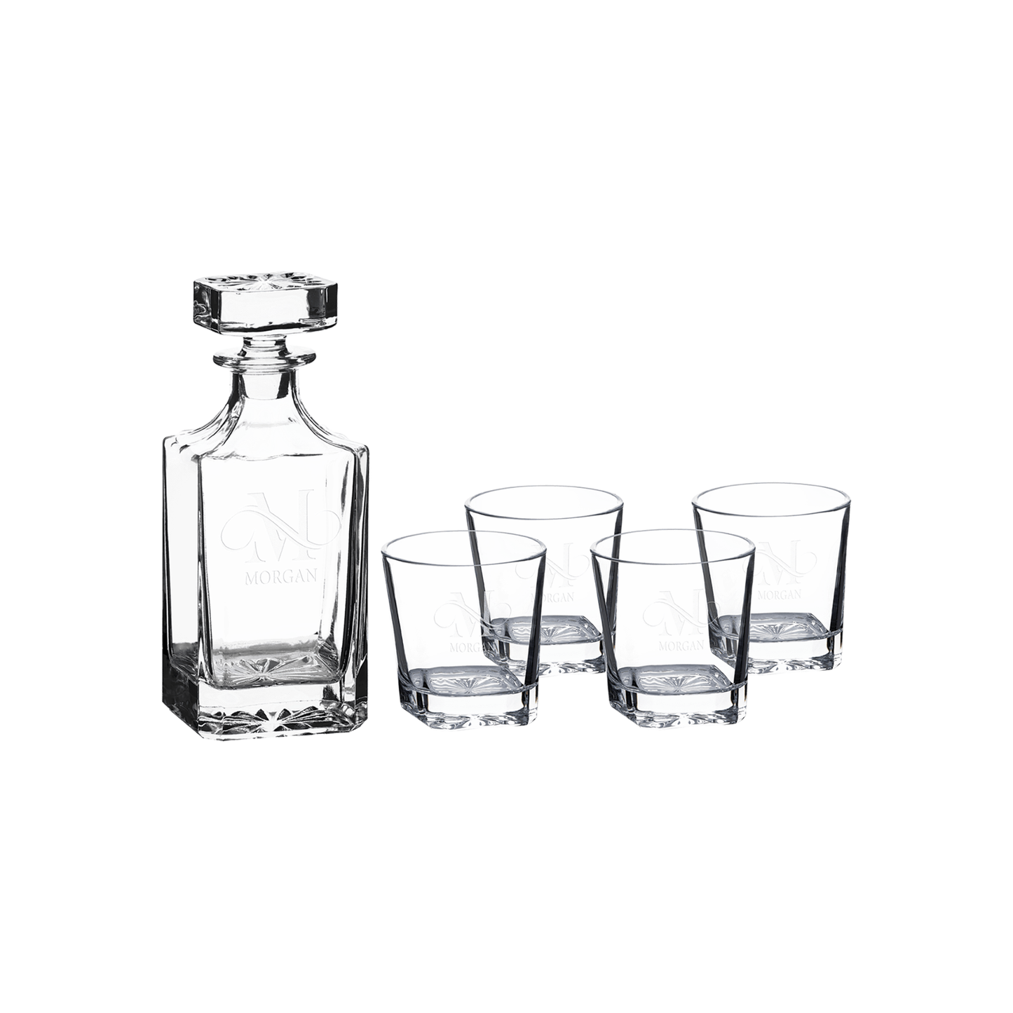 Square 750mL Glass Decanter Set with Four 11 oz. Rocks Glasses