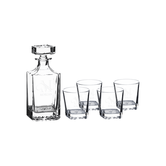 Square 750mL Glass Decanter Set with Four 11 oz. Rocks Glasses