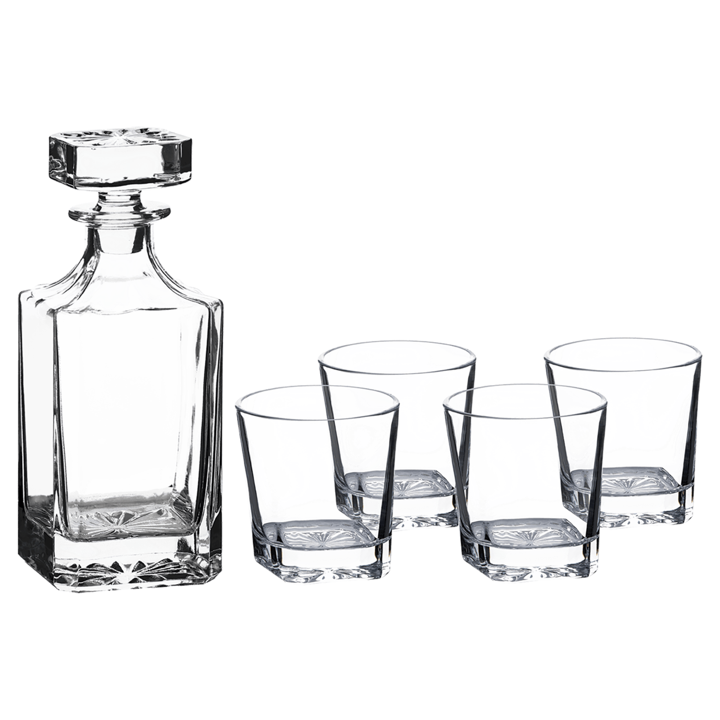 Square 750mL Glass Decanter Set with Four 11 oz. Rocks Glasses
