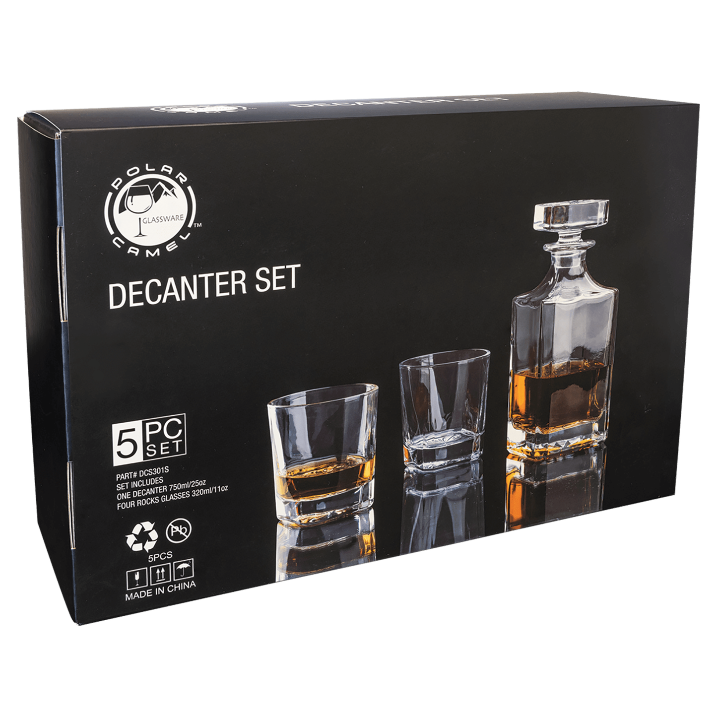 Square 750mL Glass Decanter Set with Four 11 oz. Rocks Glasses
