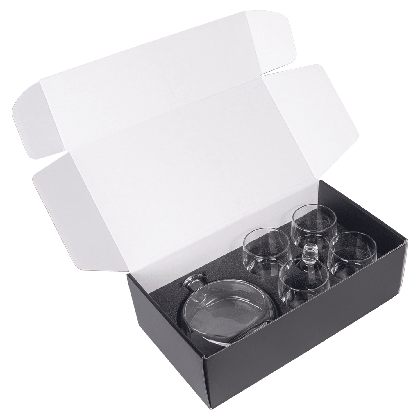 750 mL Flat Round Glass Decanter Set with Four 10 oz. Rocks Glasses