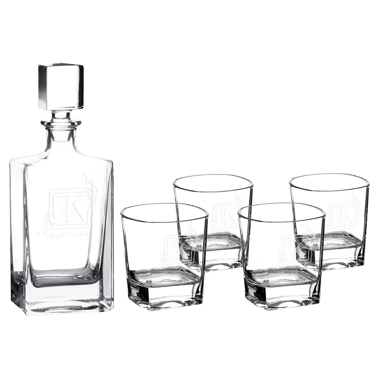 810mL Rectangle Glass Decanter Set with Four 8 oz. Rocks Glasses